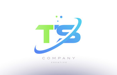 ts t s alphabet green blue swoosh letter logo icon design