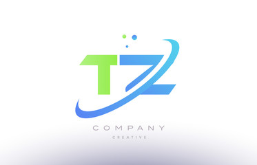 tz t z alphabet green blue swoosh letter logo icon design