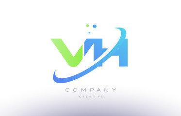 vh v h alphabet green blue swoosh letter logo icon design