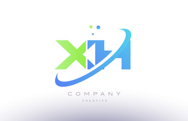 xh x h alphabet green blue swoosh letter logo icon design