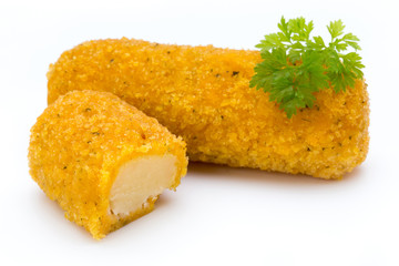 Fish fingers on the white background.