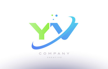 yv y v alphabet green blue swoosh letter logo icon design