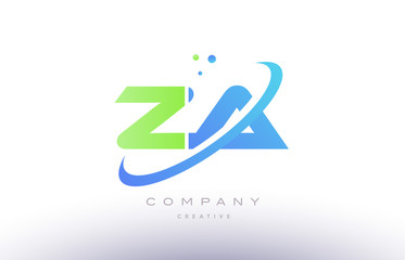 za z a alphabet green blue swoosh letter logo icon design