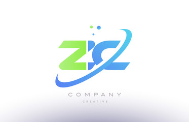zc z c alphabet green blue swoosh letter logo icon design