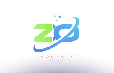 zo z o alphabet green blue swoosh letter logo icon design