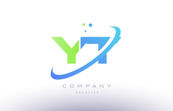 yt y t alphabet green blue swoosh letter logo icon design