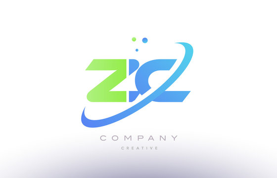 zc z c alphabet green blue swoosh letter logo icon design