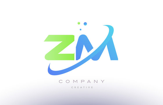zm z m alphabet green blue swoosh letter logo icon design