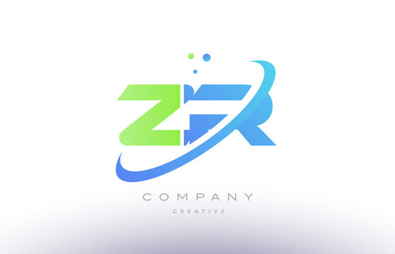 zr z r alphabet green blue swoosh letter logo icon design
