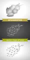 Afghanistan set of grey and silver mosaic 3d polygonal maps. Graphic vector triangle geometry outline shadow perspective maps