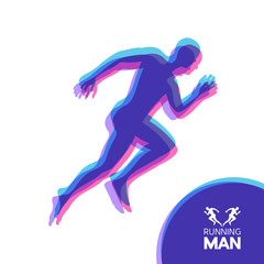 Fototapeta na wymiar Silhouette of a running man. Design for Sport. Emblem for marathon and jogging. Vector Illustration.