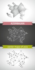 Azerbaijan set of grey and silver mosaic 3d polygonal maps. Graphic vector triangle geometry outline shadow perspective maps