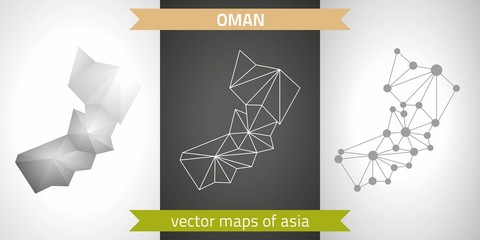 Oman collection of vector design modern maps, gray and black and silver dot contour mosaic 3d map