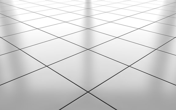 White glossy ceramic tile floor background. 3d rendering