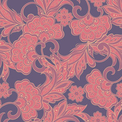 vintage pattern with indian batik style flowers. floral vector background