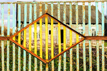 Old metal fence . Pattern of old metal sheet. Metal sheet texture. Rusty metal sheet texture.