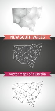 New South Wales collection of vector design modern maps, gray and black and silver dot contour mosaic 3d map