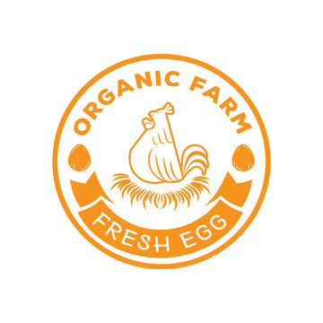 organic farm logo with hen hatch egg on grasses