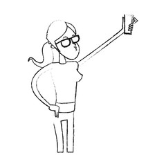 young woman posing for selfie cartoon icon image vector illustration design 