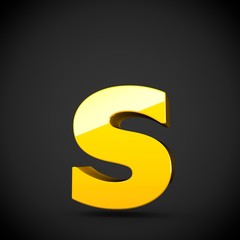 Glossy yellow paint letter S lowercase with softbox reflection