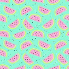 Tropical summer seamless background with repeating watermelons