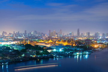 Fototapeta na wymiar Bangkok City skyline and Grand palace aerial view.
