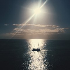 ship in the sea, beautiful landscape