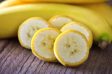 Banana slice on wood