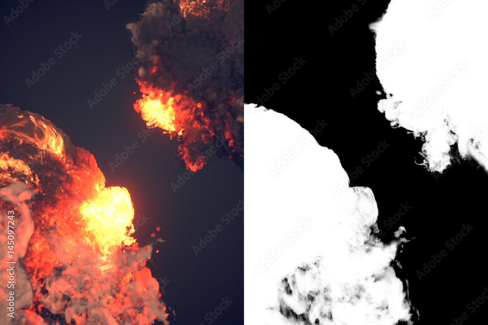 Aufkleber Composition with large explosions in dark 3d rendering