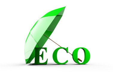 eco covered by umbrella, 3D rendering isolated on white background.