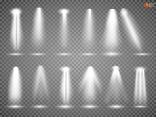 Scene illumination collection, transparent effects. Lighting with spotlights. Vector EPS10
