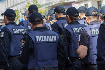 Rows of Ukrainian policemen. Kiev, Ukraine