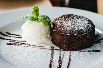 Chocolate fondant with ice cream ball