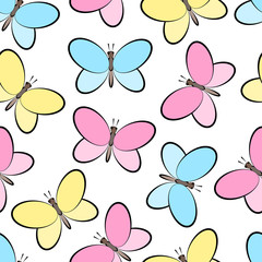 Butterflies. Seamless pattern on white background.