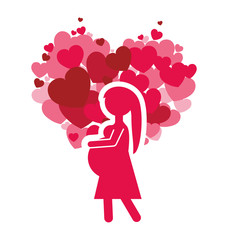 pink silhouette mom pregnancy and heart celebration vector illustration eps 10