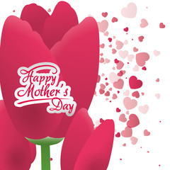 happy mothers day card pink tulip heart decoration vector illustration eps 10