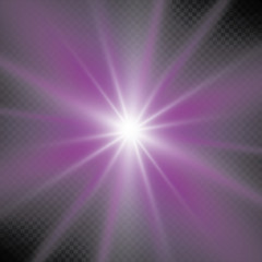 White glowing light burst explosion with transparent. Vector illustration for cool effect decoration with ray sparkles. Bright star. Transparent shine gradient glitter, bright flare. Glare texture.