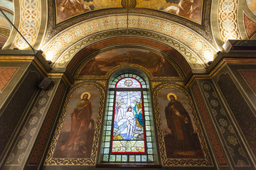 Fototapeta na wymiar Interior of the Russian Orthodox Pahoria Biserica Alba church in Bucharest, Romania, Europe