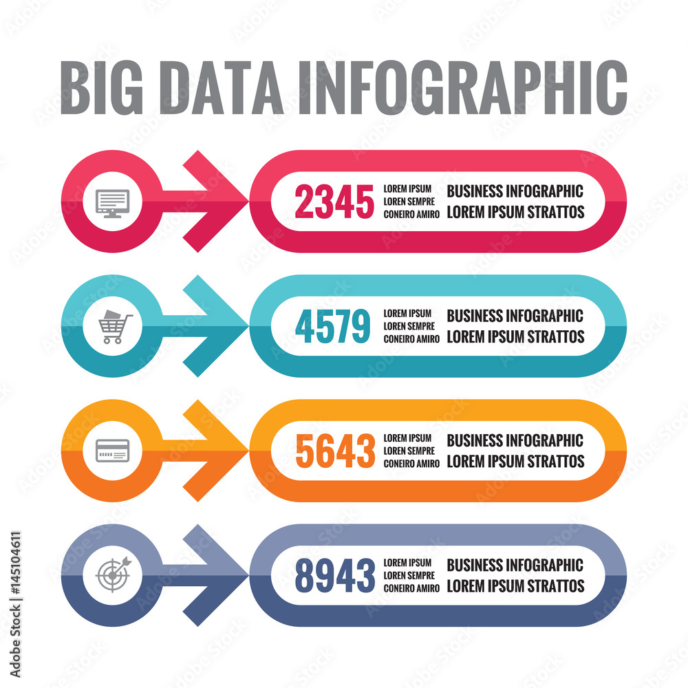 Poster big data infographic - business concept vector illustration in flat style. horizontal four banners c