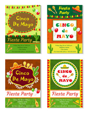 Cinco de Mayo invitation template, flyer. Mexican holiday postcard. Vector illustration