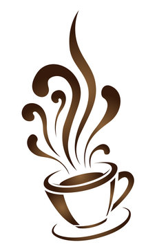 Coffee cup with stylized steam hand drawn vector illustration on white background