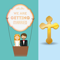 we are greeting married couple and airballoon decoration vector illustration eps 10