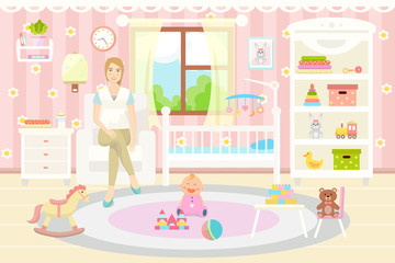 Baby room interior. Flat design.