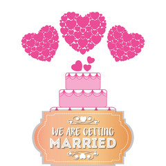 we are greeting married sweet cake hearts card vector illustration eps 10