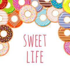 Sweet donut vector Illustration. Banner, card. Donut with glaze. Donut icon.
