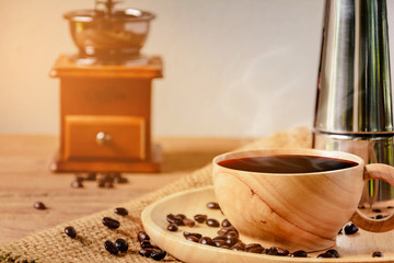coffee cup on wood table