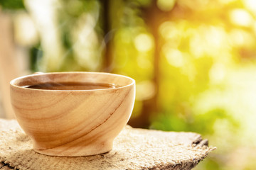 coffee cup on wood table