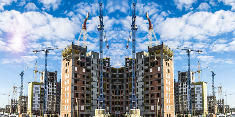 	Panorama of the construction of modern concrete buildings