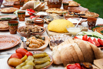 table with homemade moldavian food  - 145108823