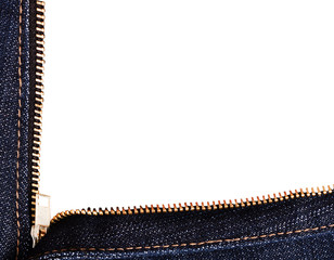 Close up jean zipper isolated on white background with clipping path